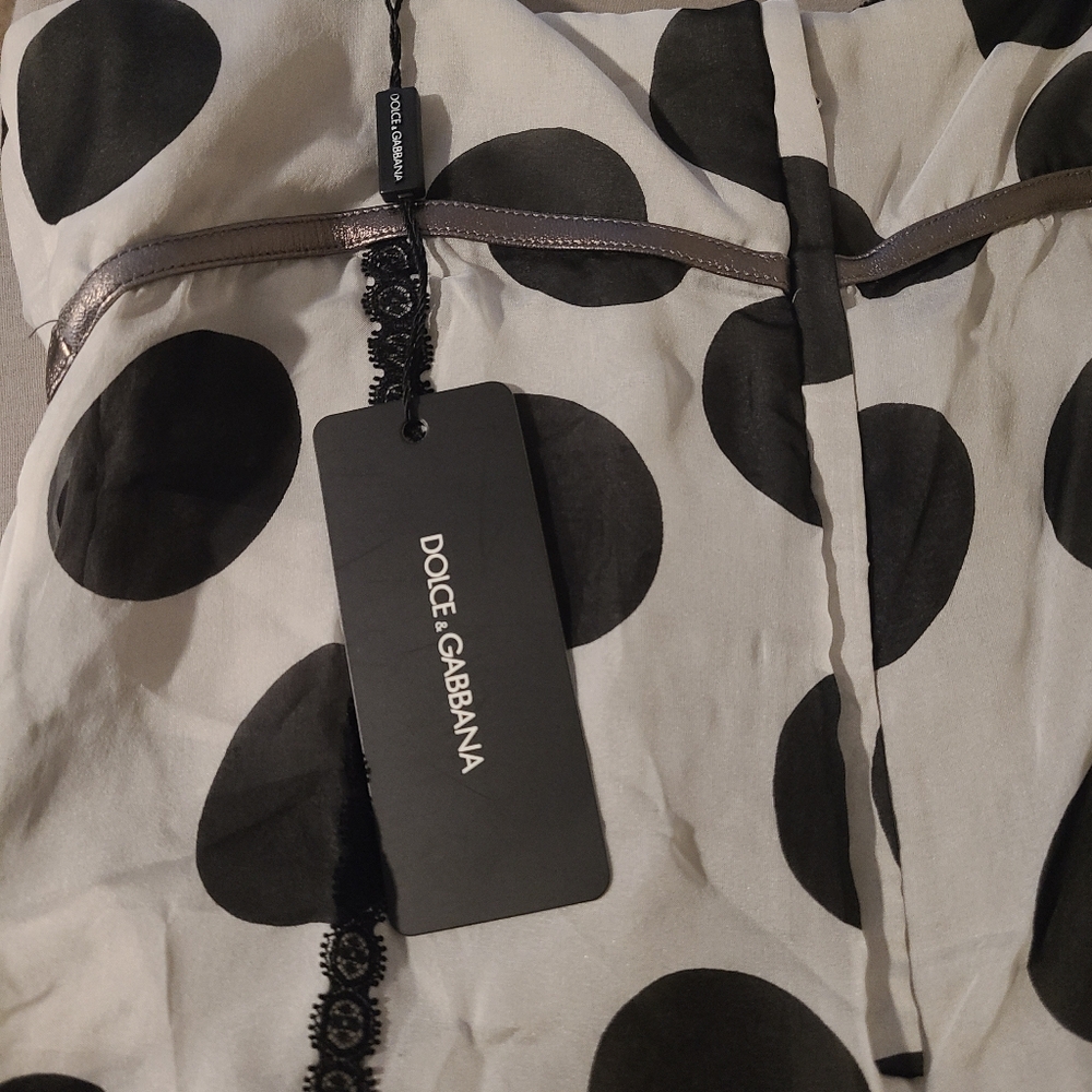 Dolce&Gabbana Silver And Black Silk Blend Camisole With Metallic Lambskin Trim - Picture 6 of 10